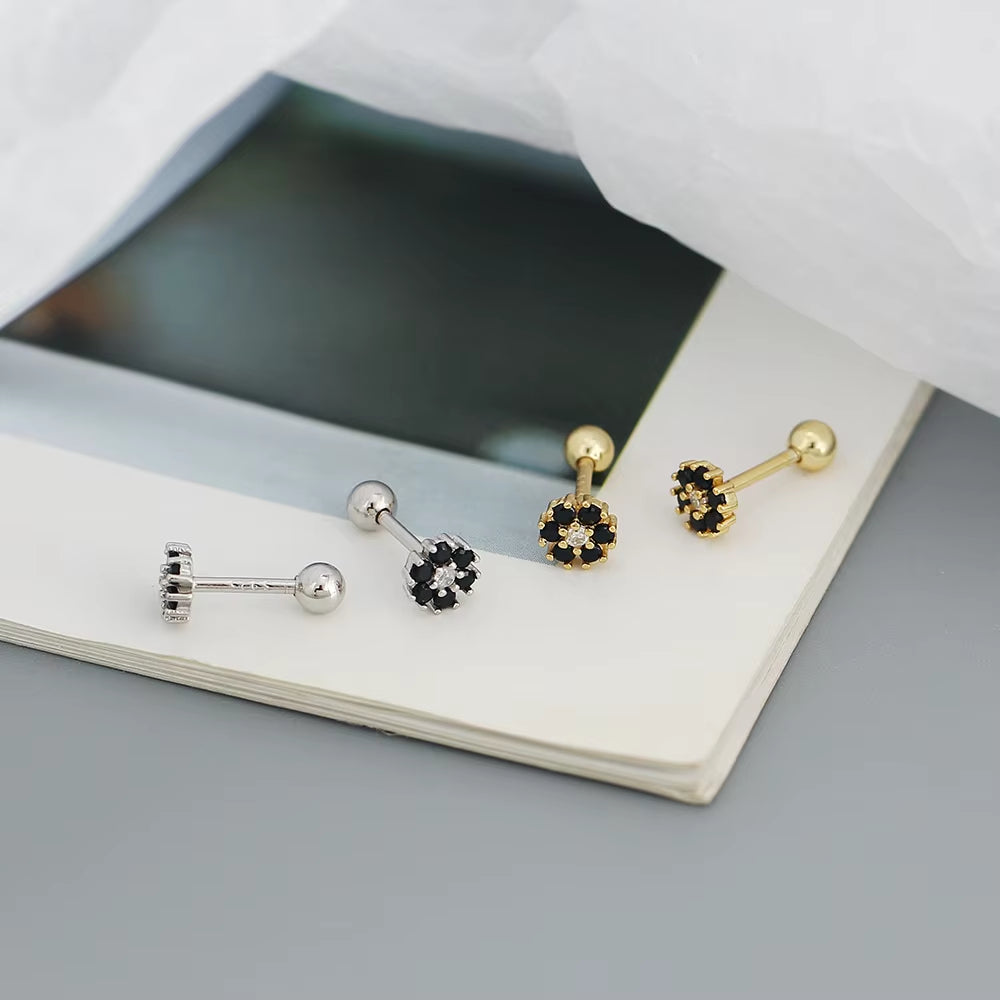 KR Colored Zircon Earrings S925 Sterling Silver Ins Style Flower Inlaid Diamond Screws Earrings Wholesale