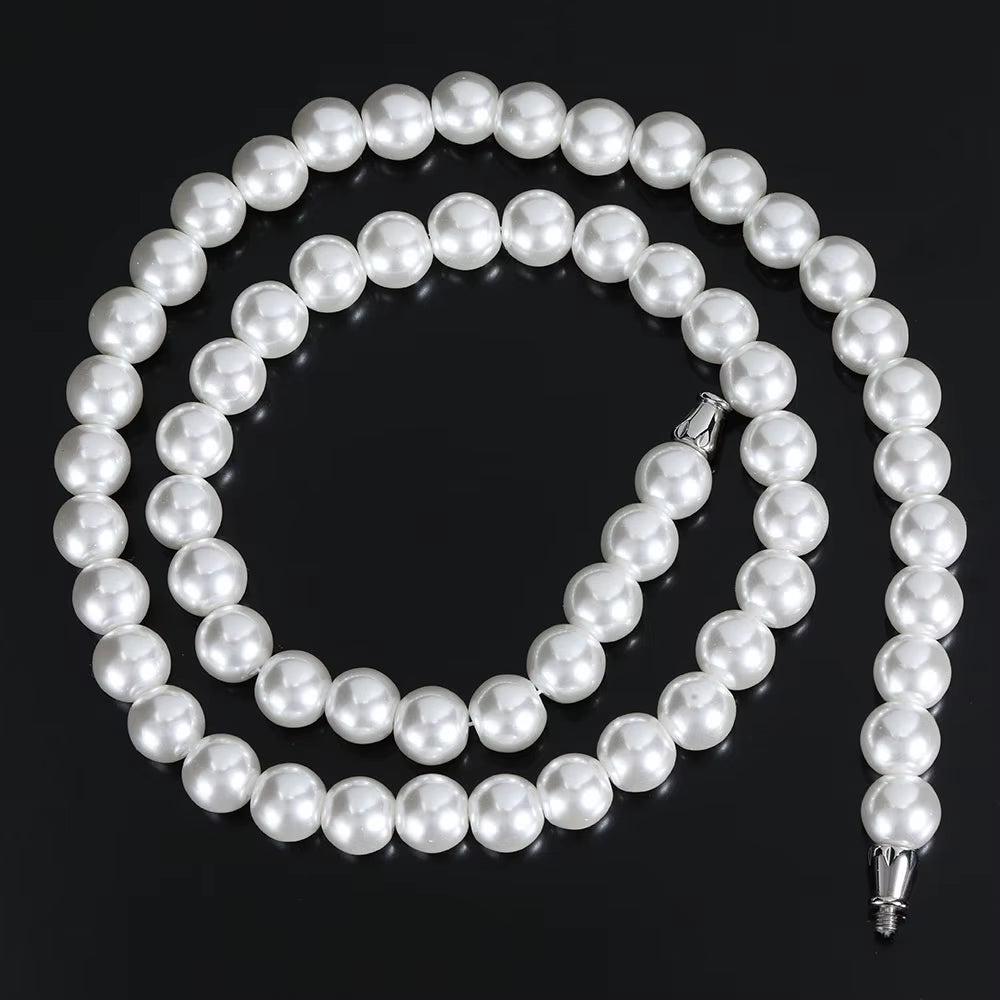 Hip Hop 6/8/10/12Mm Glass Pearl Bead White Pearls for Jewellery Making round Pearl Choker Necklace for Women