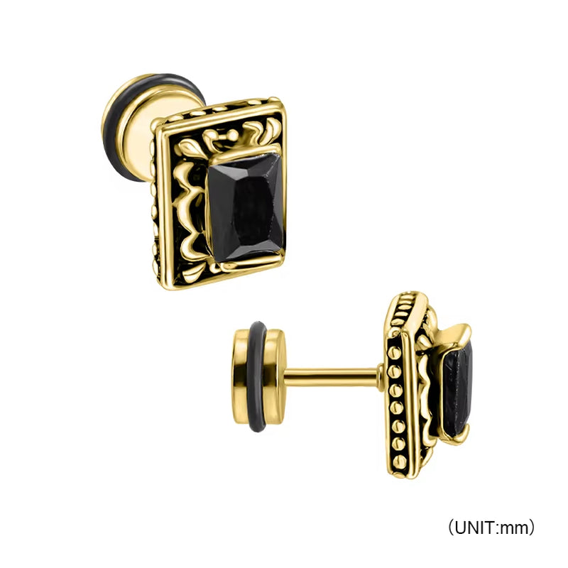 Wholesale Punk Style Single Zircon Prong Earrings Stainless Steel Vintage Obsidian Men Earrings