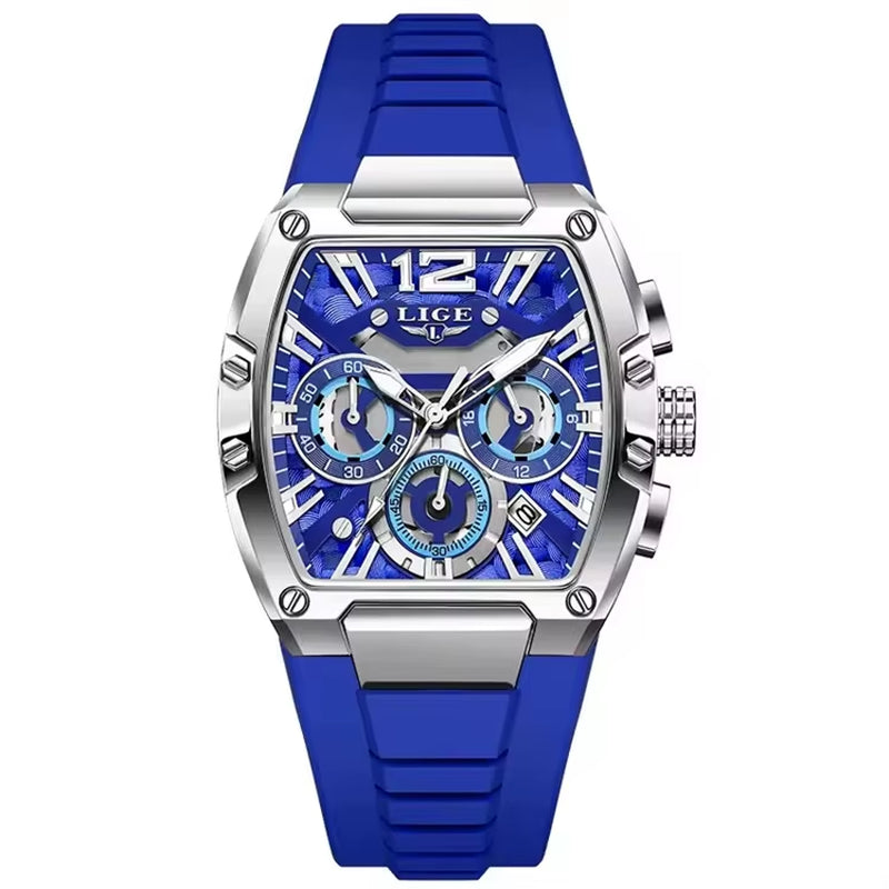 LIGE 89206 Men Wristwatches Creative Rectangle Watch for Man Sports Chronograph Luminous Date Clock Top Brand Hollow Watch Men