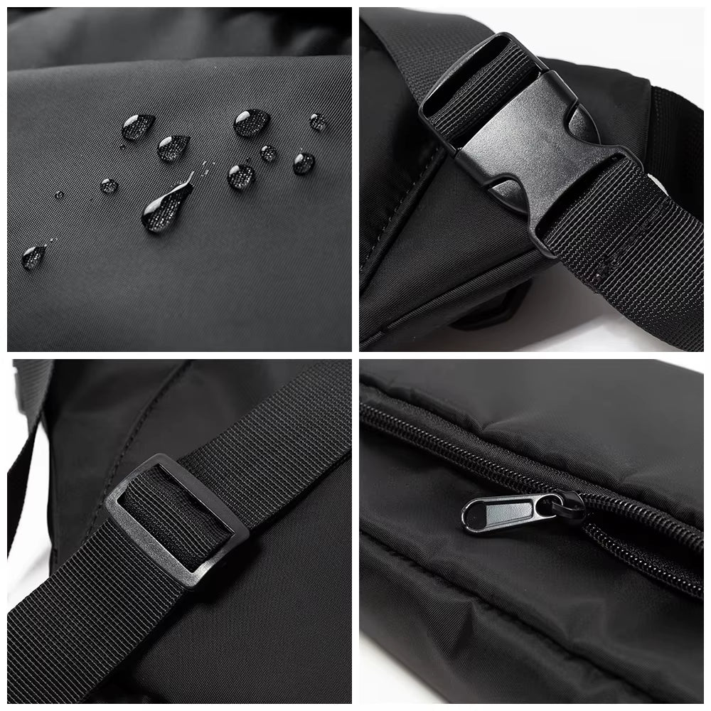 Black Waterproof Crossbody Bags for Men Travel Single Shoulder Bag Men Belt Bag Fanny Pack
