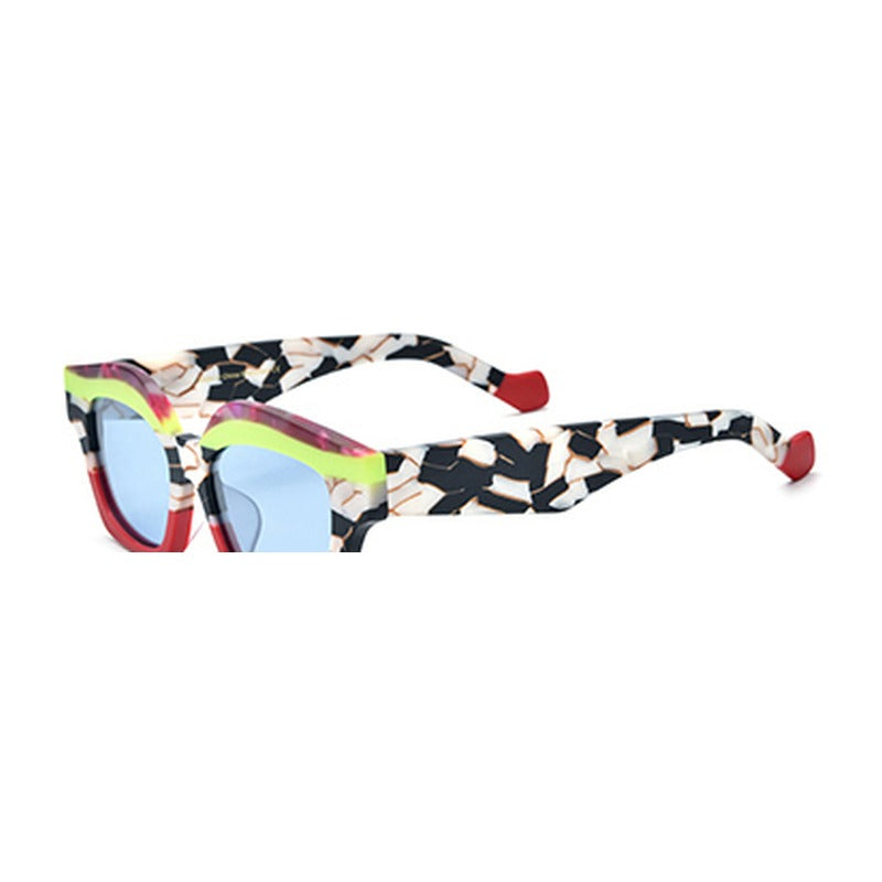 Oversized Cat Eye Acetate Polarized Sunglasses - Red Blue Lens - MCROONS