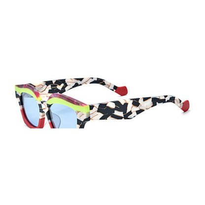 Oversized Cat Eye Acetate Polarized Sunglasses - Red Blue Lens - MCROONS