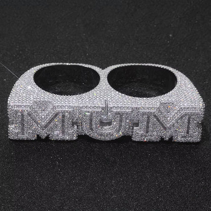 NUOYA 925 Silver Personalization Custom Letter Double Finger Ring Iced Out VVS Moissanite Luxury Hip Hop Fine Jewelry