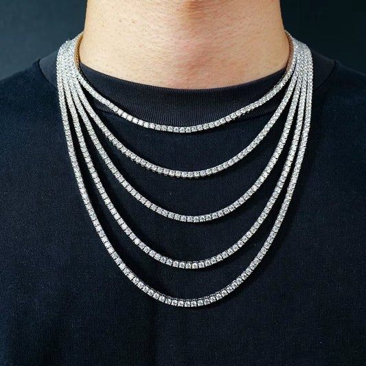 3Mm Gra Jewelry 925 Sterling Silver Vvs Tennis Ice Out Lab Grown Diamond Mossanite Moissanite Necklace Chain for Women Men