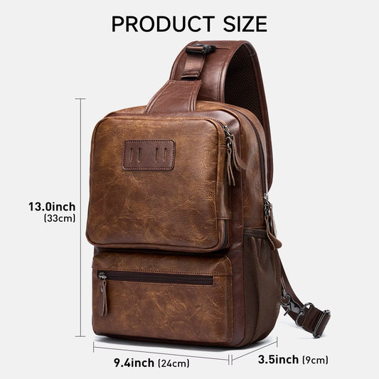 MOYYI Wholesale Brown Vintage Waist Bag Waterproof PVC Leather Cycling Chest Bags for Men Travel Sling Bags