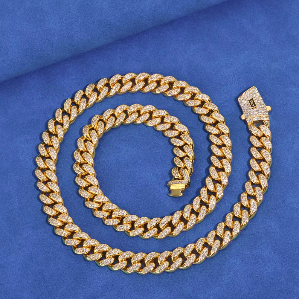 NUOYA 12Mm Cuban Link Necklace 925 Sterling Silver VVS Moissanite Iced Out Bling Hip Hop Jewelry Luxury