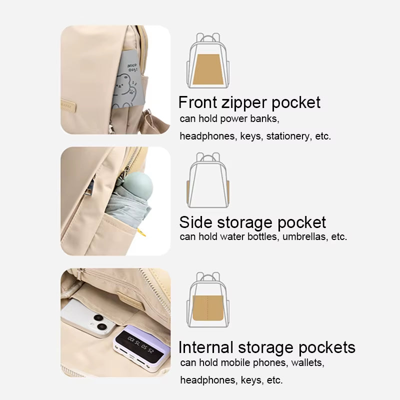 Simradia Women'S Backpack Khaki Oxford Shoulder Bag with Embroidered Textured Webbing for Women Waterproof Travel Bags Lady