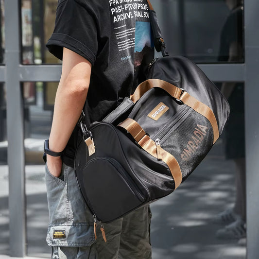 Simradia Unisex Travel Bag Custom Logo Nylon Polyester Zipper Gym Bags Letter Pattern Tote Duffle Bag Men Women
