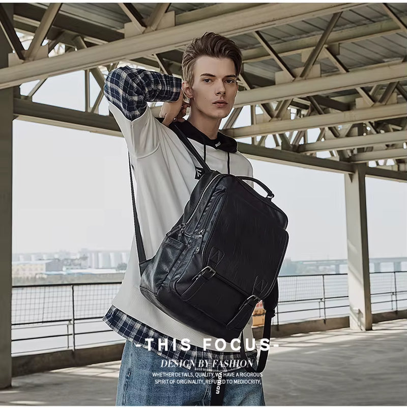 Waterproof Mochila PU Leather Bags for Men Traveling Business Laptop PU Men Backpack