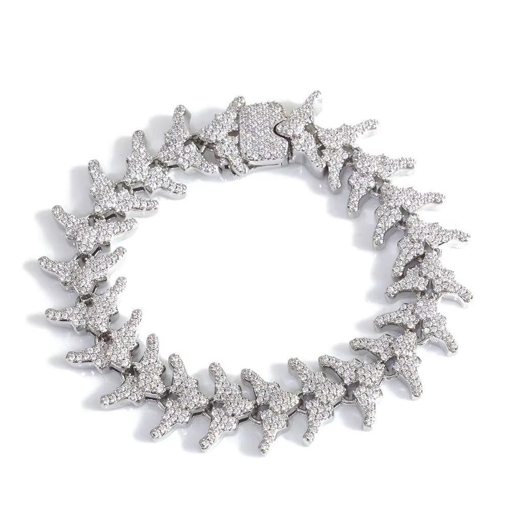 NUOYA Full Iced Out Arrow Link Bracelet 16Mm Silver Plated with Elastic Clasp Micro Pave Zircon Design Hip Hop Fine Jewelry
