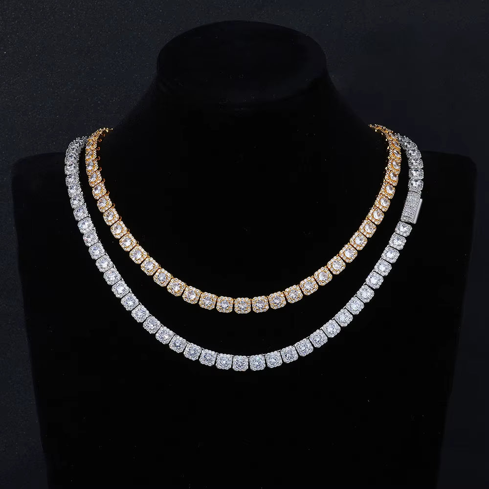 NUOYA Luxury Tennis Chain for Women 7Mm Cluster Design Necklace Gold Silver Plated Iced Out Zircon Shiny Hip Hop Jewelry