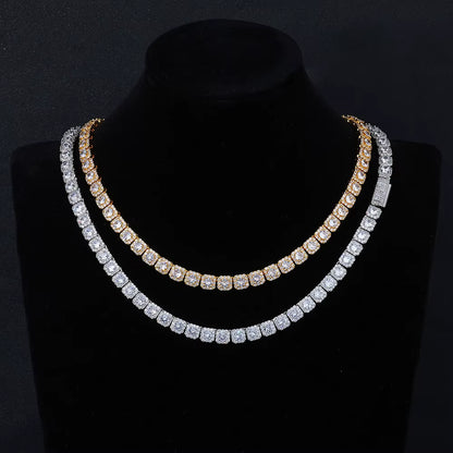 NUOYA Luxury Tennis Chain for Women 7Mm Cluster Design Necklace Gold Silver Plated Iced Out Zircon Shiny Hip Hop Jewelry
