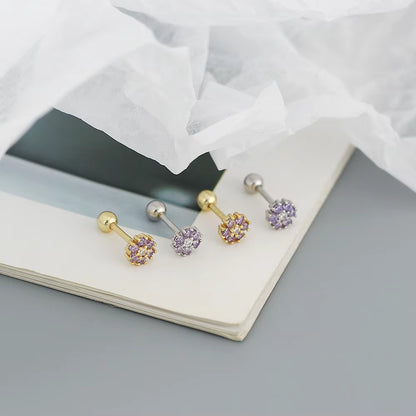 KR Colored Zircon Earrings S925 Sterling Silver Ins Style Flower Inlaid Diamond Screws Earrings Wholesale