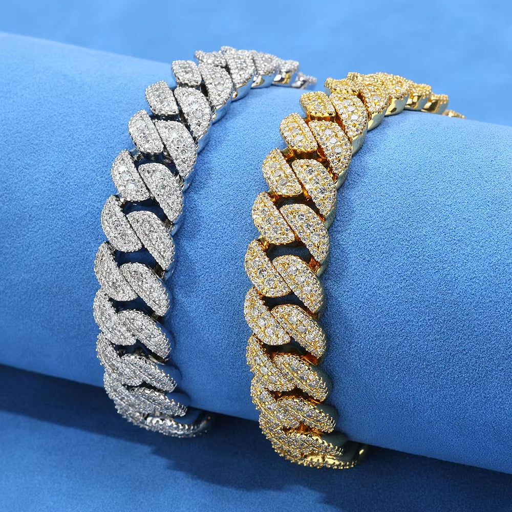 NUOYA Hip Hop Fine Jewelry 14Mm Cuban Link Bracelet Iced Out VVS Moissanite 925 Silver Miami Chain Luxury