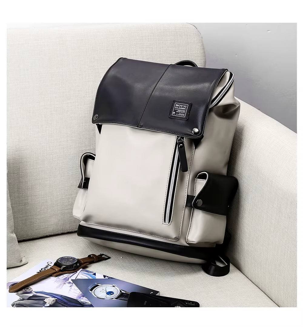 Vintage Korean Style Laptop Bag for Men PU Leather Backpack Travel Casual PU Leather Backpack