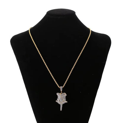 New Hip Hop Style 18K Gold Rose Flower Pendant Necklace Full Pave Zircon Charms for Women Fine Diamond Rose Flower Pendant