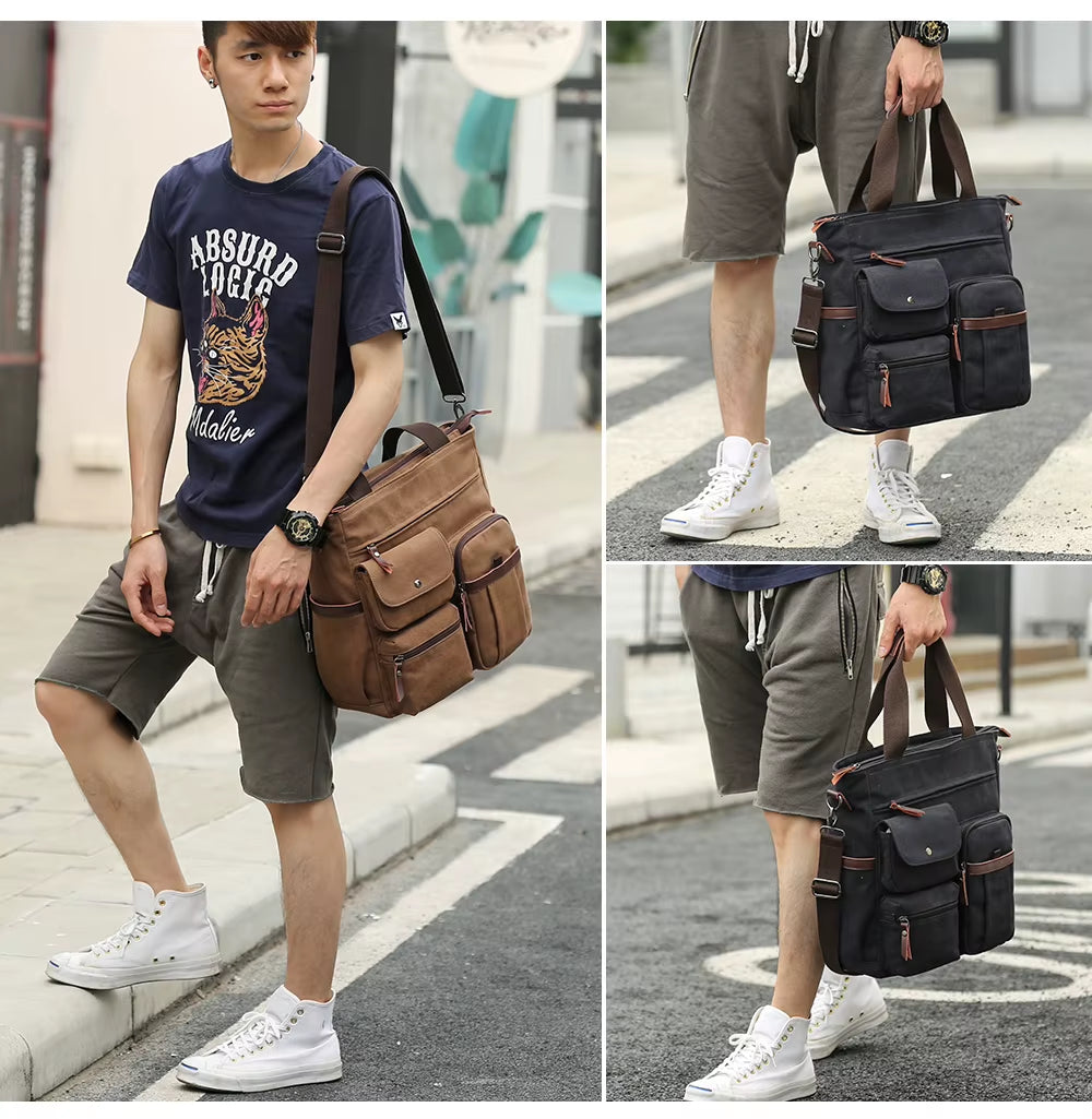 Wholesale Business Retro Shoulder Bag Men Durable Canvas Office Crossbody Bags Vintage Messenger Bag for Male