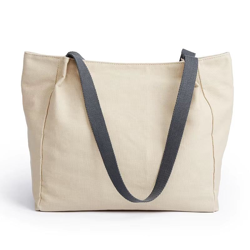 High Quality Simple Tote Bag Cotton Canvas Shopping Bag Ladies Casual Durable Commute Shoulder Bag