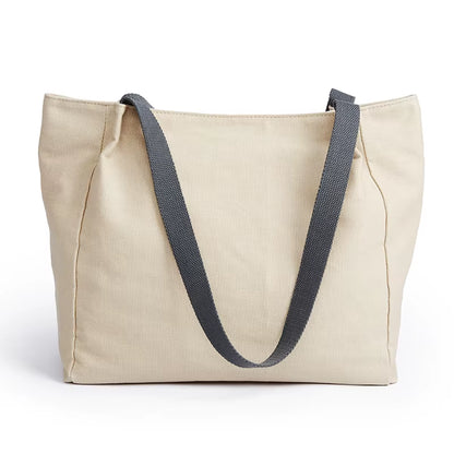 High Quality Simple Tote Bag Cotton Canvas Shopping Bag Ladies Casual Durable Commute Shoulder Bag