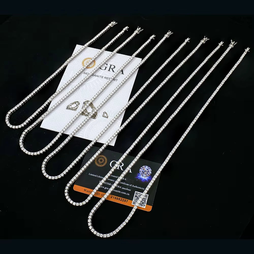 3Mm Gra Jewelry 925 Sterling Silver Vvs Tennis Ice Out Lab Grown Diamond Mossanite Moissanite Necklace Chain for Women Men
