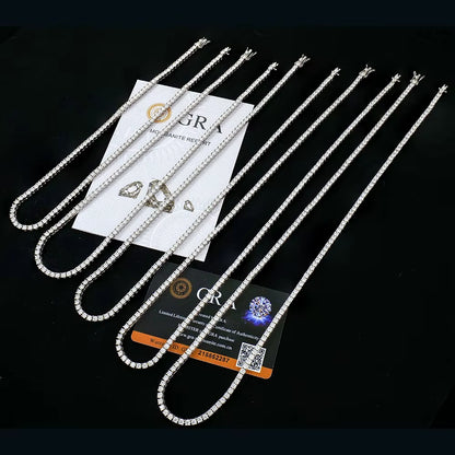 3Mm Gra Jewelry 925 Sterling Silver Vvs Tennis Ice Out Lab Grown Diamond Mossanite Moissanite Necklace Chain for Women Men