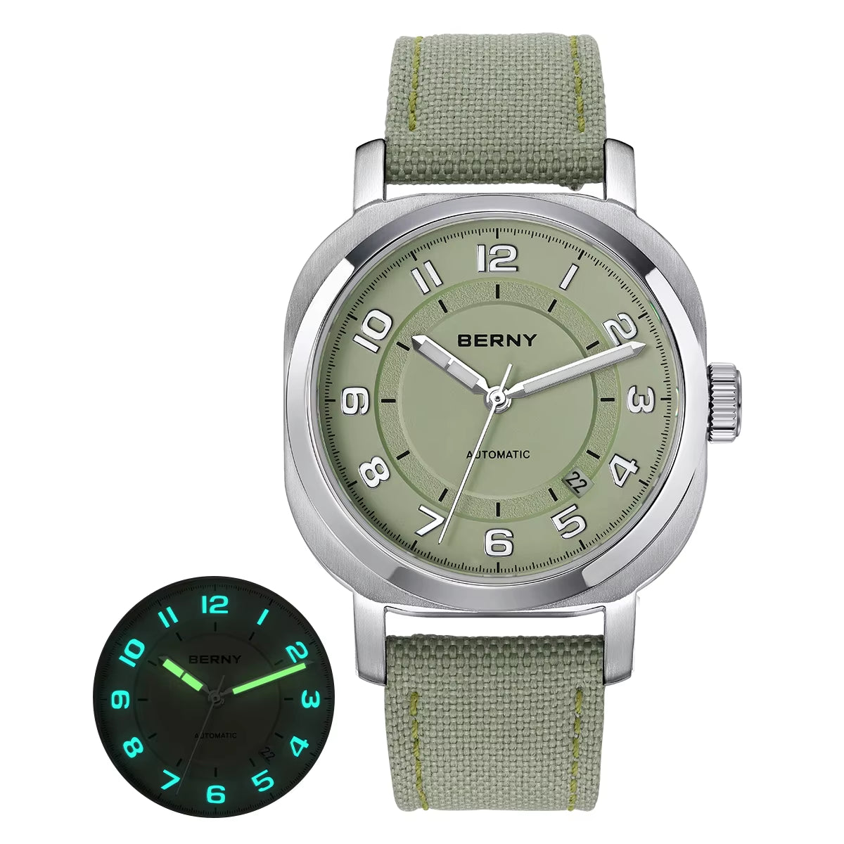 Mechanical Watch for Men Pillow 38Mm Case Cushion Sapphire Super Luminous Hands Wristwatch Canvas Calendar Watch for Men