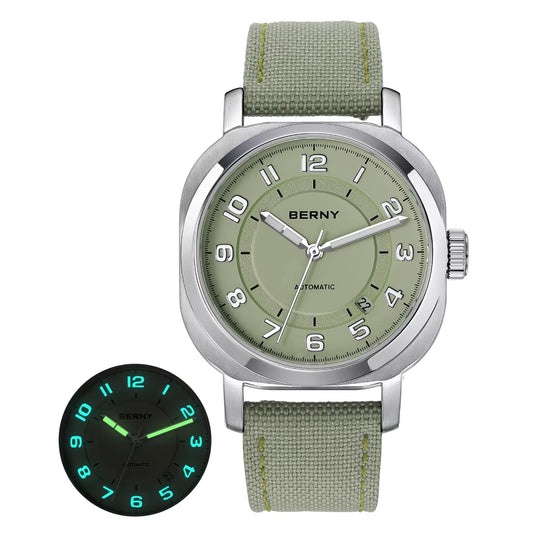 Mechanical Watch for Men Pillow 38Mm Case Cushion Sapphire Super Luminous Hands Wristwatch Canvas Calendar Watch for Men