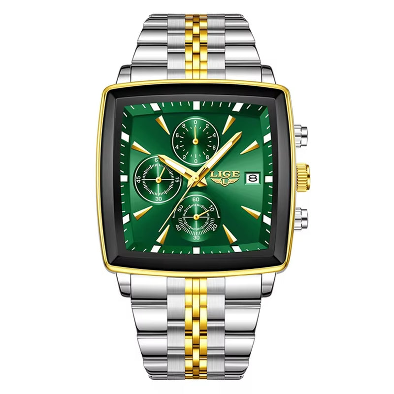 LIGE 89208 2025 Fashion Square Mens Watch Business Watches Men Waterproof Luminous Chronograph Quartz Wristwatches Reloj Hombre