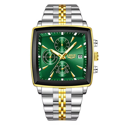 LIGE 89208 2025 Fashion Square Mens Watch Business Watches Men Waterproof Luminous Chronograph Quartz Wristwatches Reloj Hombre