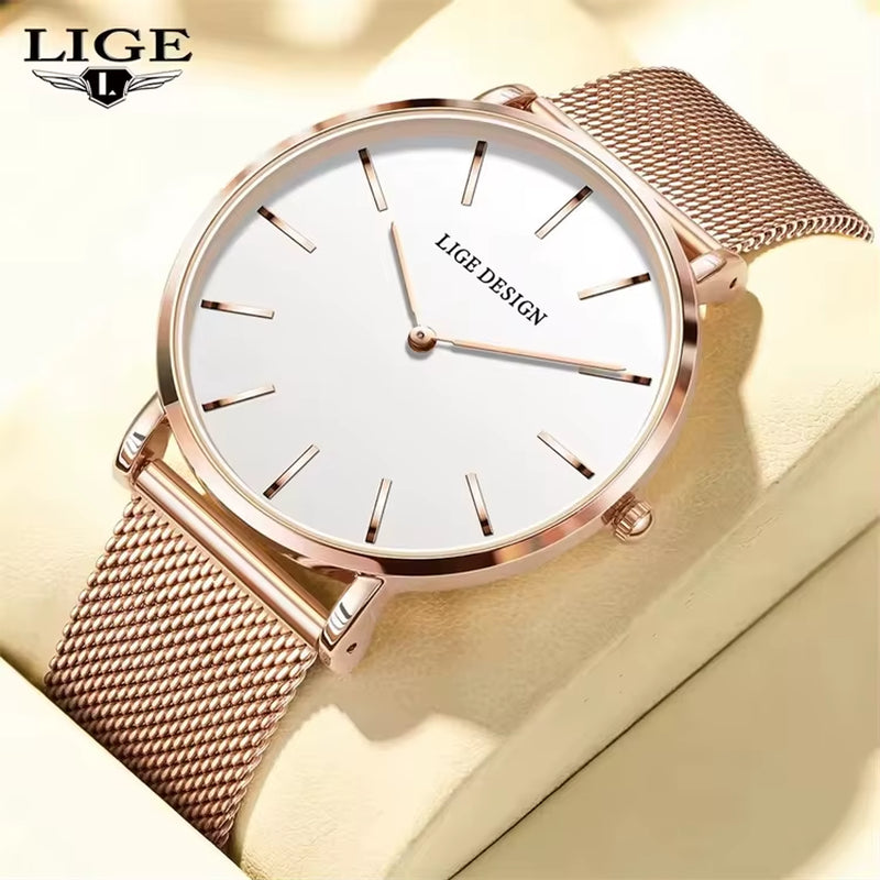 LIGE 89191 Elegant Women Watches Fashion Simple Ladies Quartz Clock Lady Wristwatch Waterproof Ultra-Thin Watch Relogio Feminino