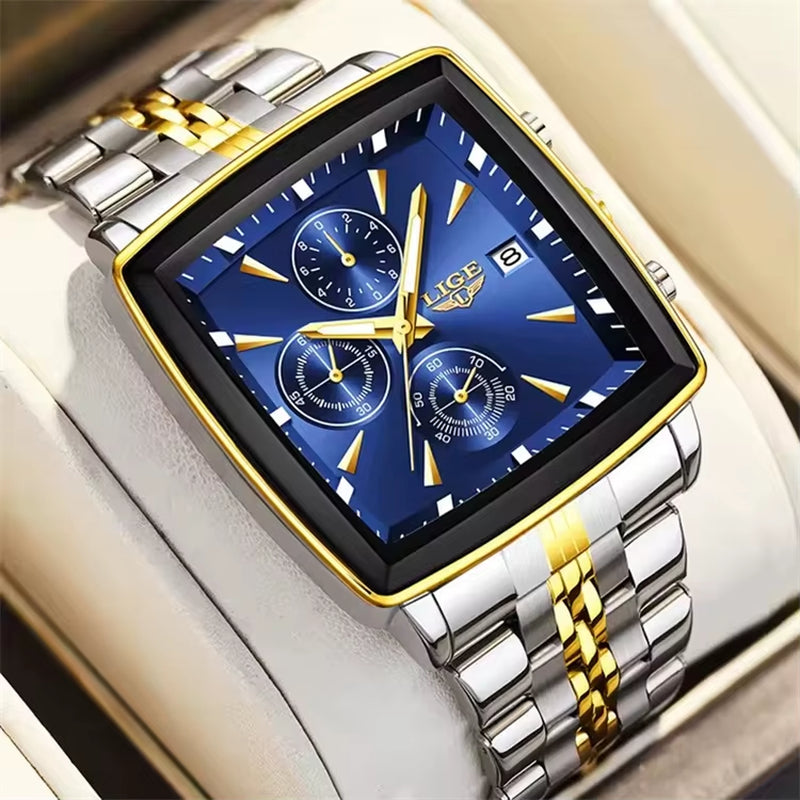 LIGE 89208 2025 Fashion Square Mens Watch Business Watches Men Waterproof Luminous Chronograph Quartz Wristwatches Reloj Hombre