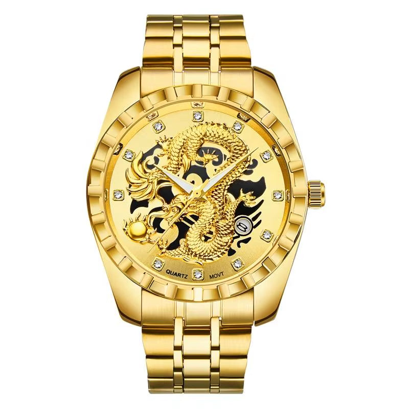 Luxury Men Watch Quartz Watches Gold Dragon Stainless Steel Quartz Watches Waterproof Wholesale Custom Logo Wristwatches
