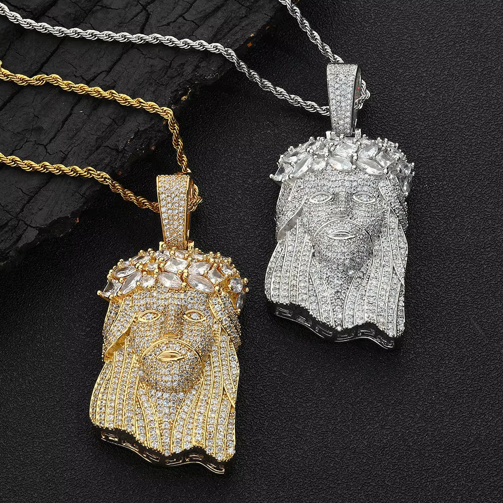 NUOYA Fine Hip-Hop Iced Out CZ Jesus Pendant Gold-Plated Shiny Zircon Charms Pendants Men'S and Women'S Rap Jewelry Wholesale