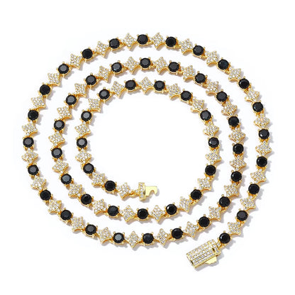 NUOYA Iced Out Tennis Chain Necklace 6Mm Spring Lock Clasp round Zircon Star Design Sparkling Diamond Hip Hop Jewelry
