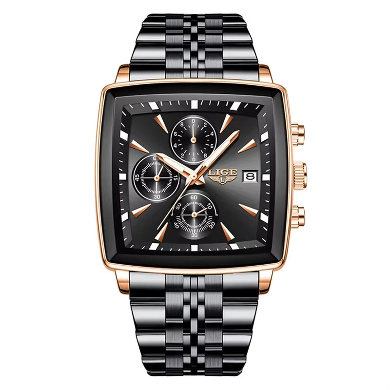 LIGE 89208 2025 Fashion Square Mens Watch Business Watches Men Waterproof Luminous Chronograph Quartz Wristwatches Reloj Hombre