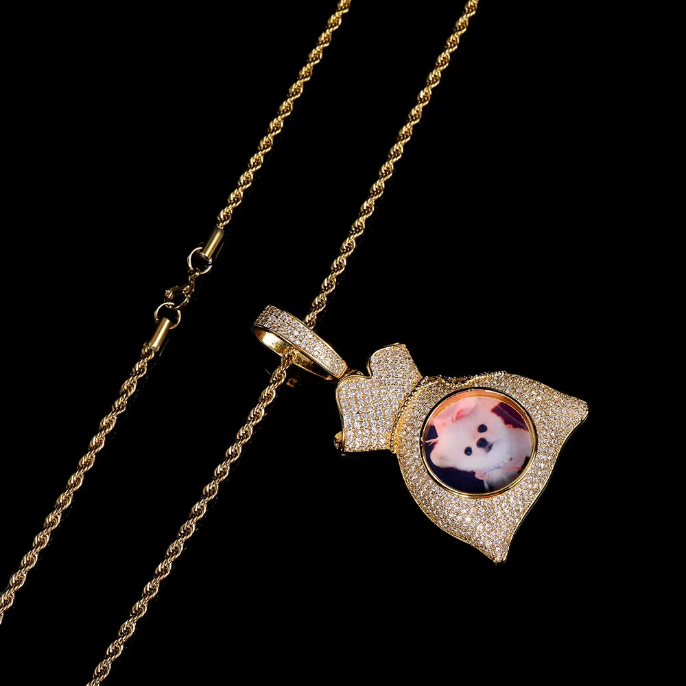 Hip Hop Customized 18K Gold Plated Picture Pendant Creative DIY Silver Men Women'S Purse Modeling Necklace Photo Pendants