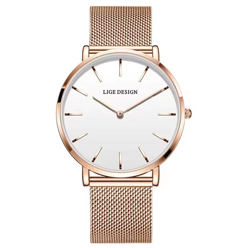 LIGE 89191 Elegant Women Watches Fashion Simple Ladies Quartz Clock Lady Wristwatch Waterproof Ultra-Thin Watch Relogio Feminino