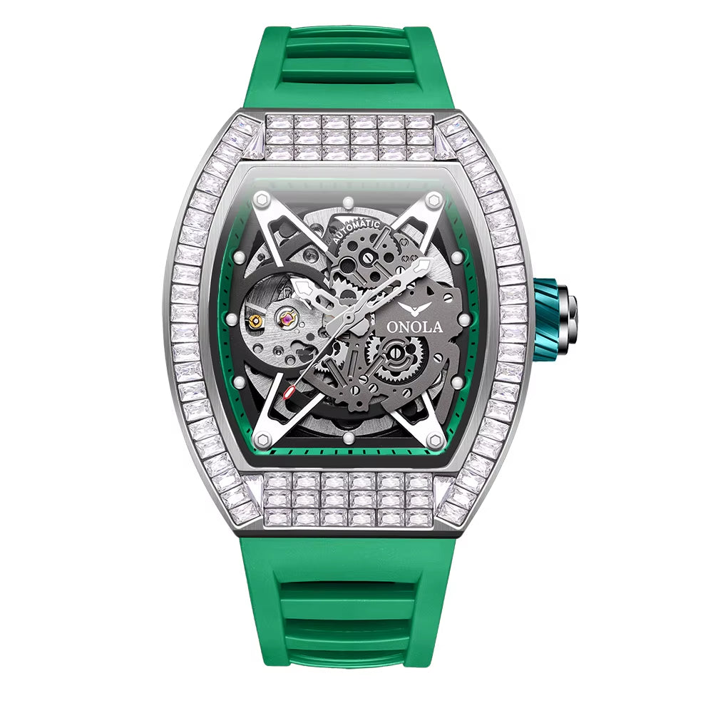 ONOLA 3838F Automatic Mechanical Wristwatch Skeleton Waterproof Watches Fashion Casual Sport Luminous Watch Men