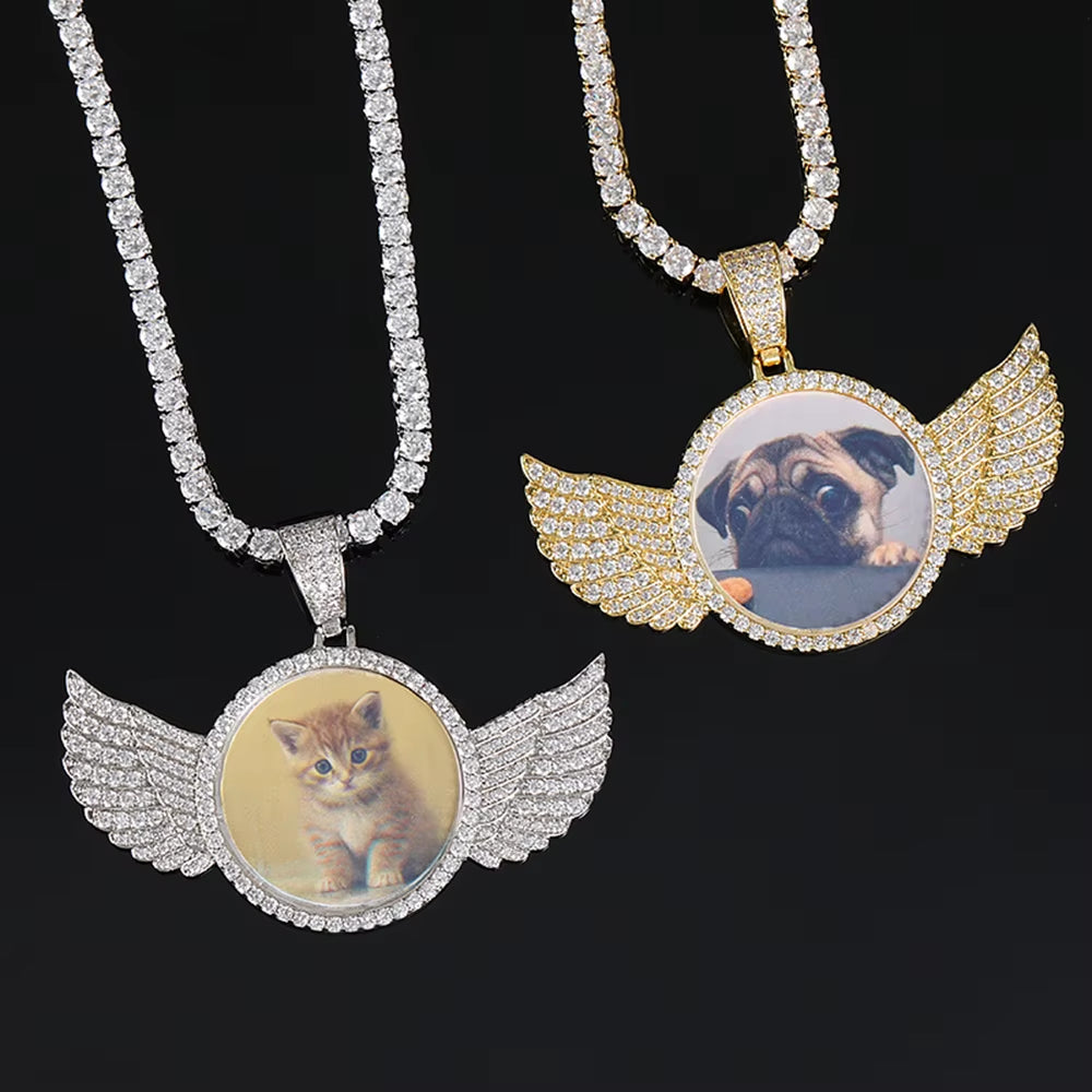 NUOYA Custom Personalize Design Wing Image/Picture Memory Diamond Angel Hiphop Photo Pendant Fine Jewelry