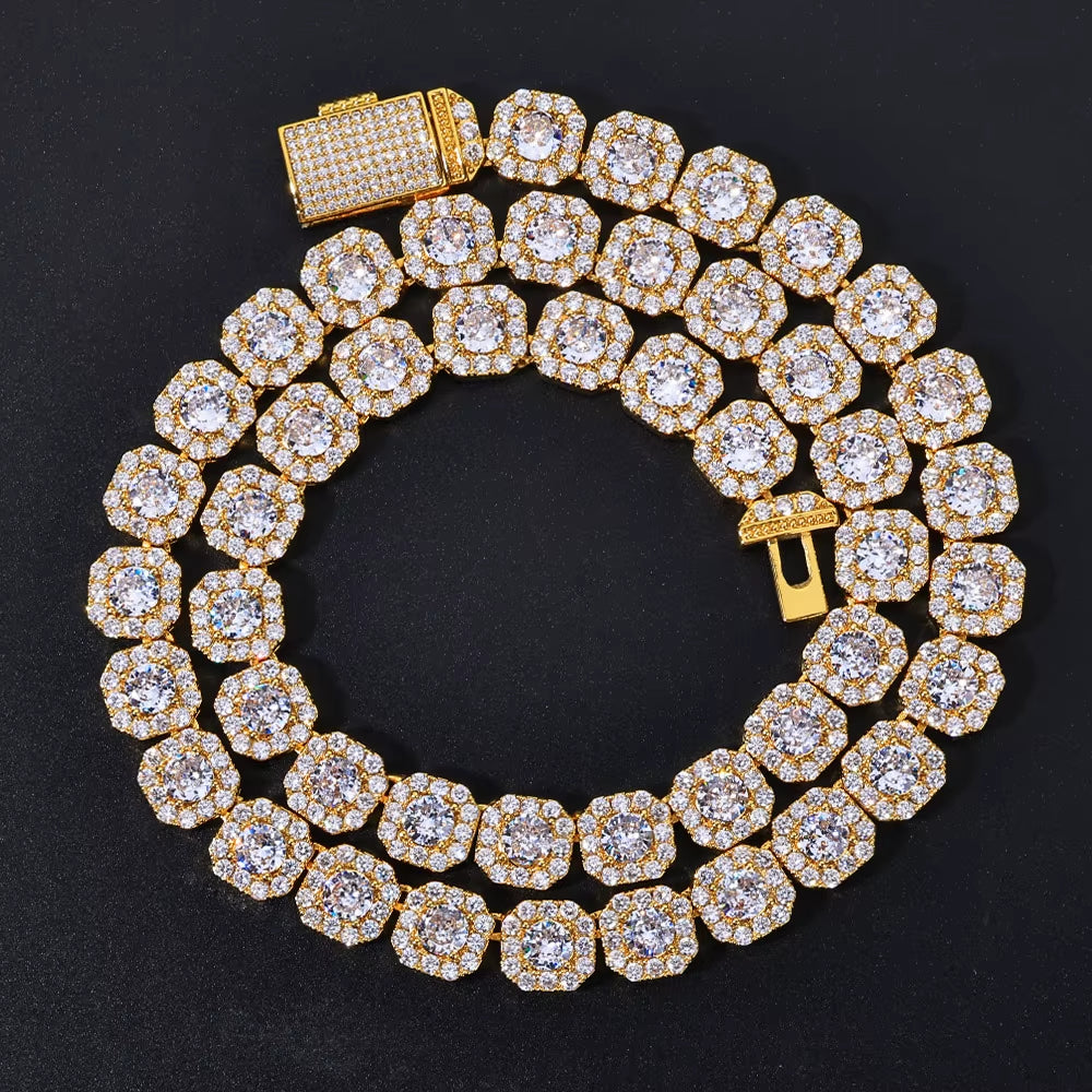 NUOYA Clustered Tennis Chain Necklace Gold Plated 10Mm 12Mm Iced Out Zircon Bling Choker Hip Hop Jewelry