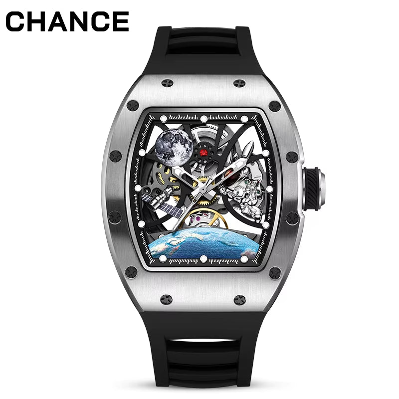CHANCE JC-9-190G-14 Astronaut Series Carbon Fiber Case Tourbillon Automatic Watches Luxury Hollow Dial Mechanical Men Watch