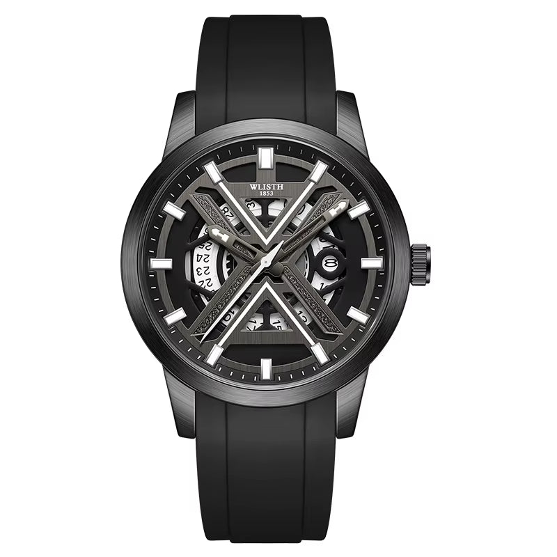 Men'S Luxury Black Wrist Watch with High Quality Silicone Strap Waterproof Luminous Quartz Watch for Men
