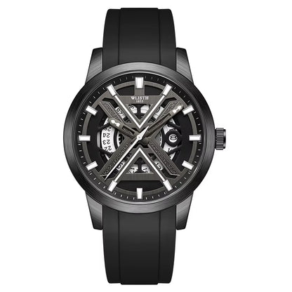 Men'S Luxury Black Wrist Watch with High Quality Silicone Strap Waterproof Luminous Quartz Watch for Men