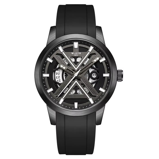 Men'S Luxury Black Wrist Watch with High Quality Silicone Strap Waterproof Luminous Quartz Watch for Men