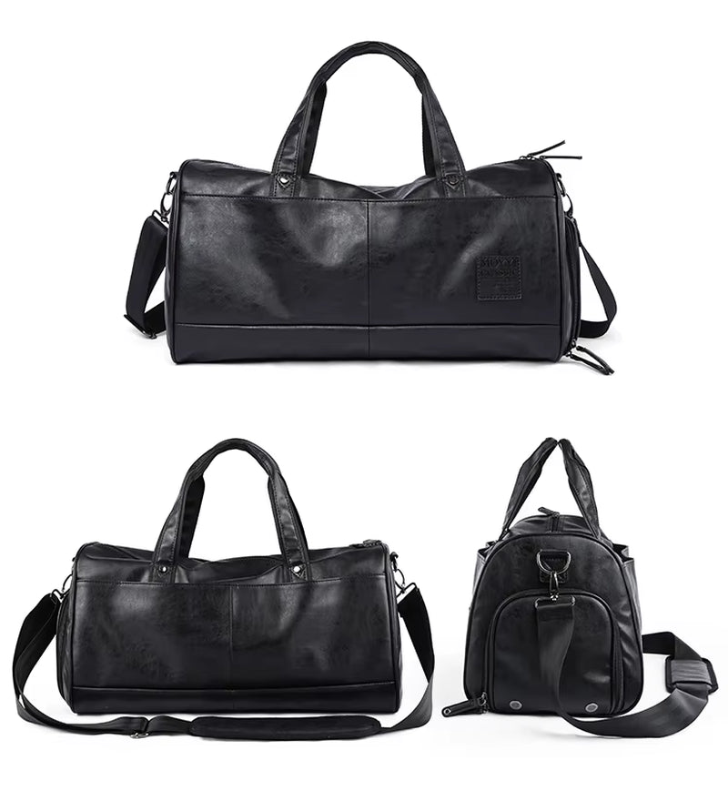 Custom Waterproof PU Leather Duffle Bags for Men Unisex Luggage Leather Travel Bag