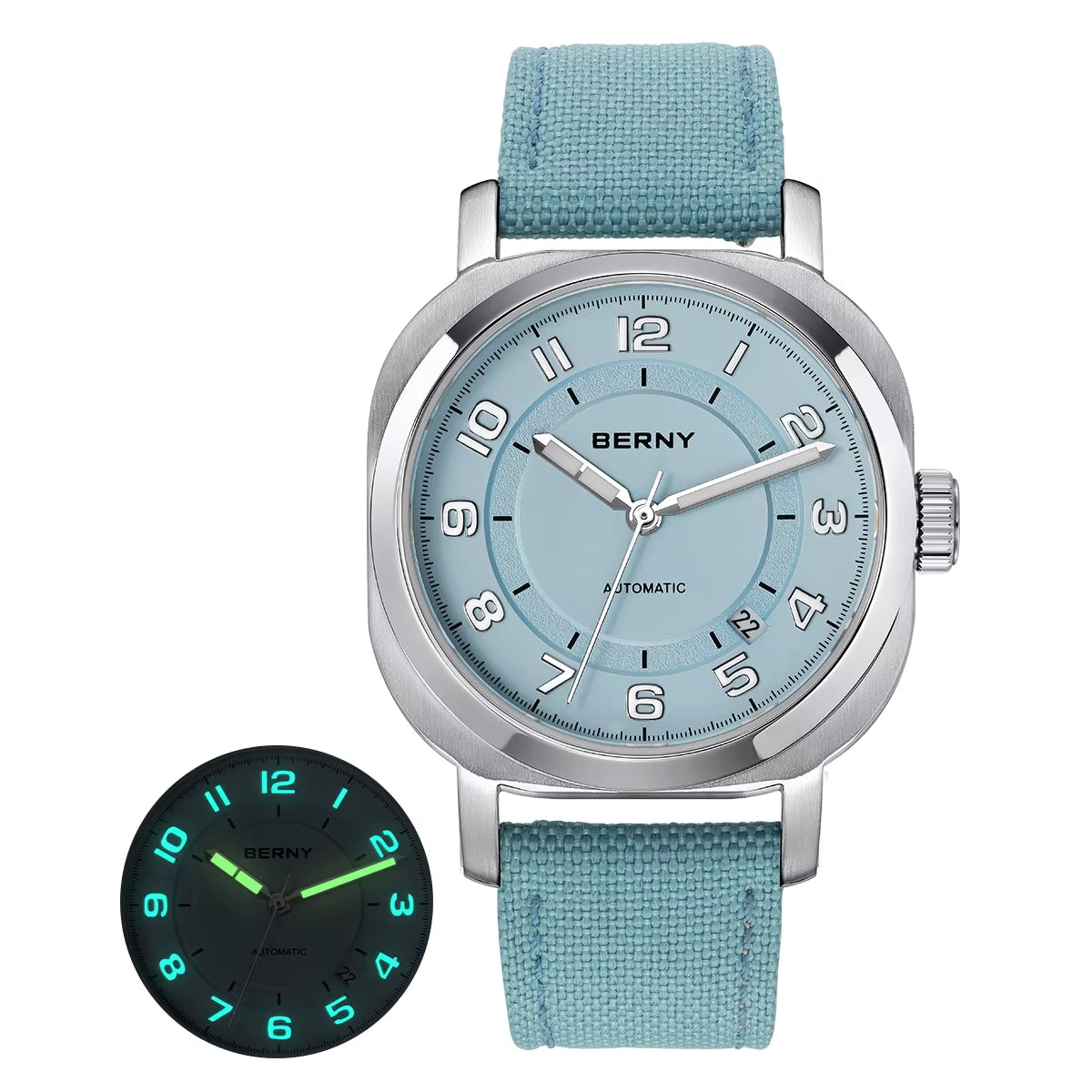 Mechanical Watch for Men Pillow 38Mm Case Cushion Sapphire Super Luminous Hands Wristwatch Canvas Calendar Watch for Men