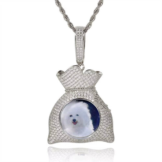 Hip Hop Customized 18K Gold Plated Picture Pendant Creative DIY Silver Men Women'S Purse Modeling Necklace Photo Pendants