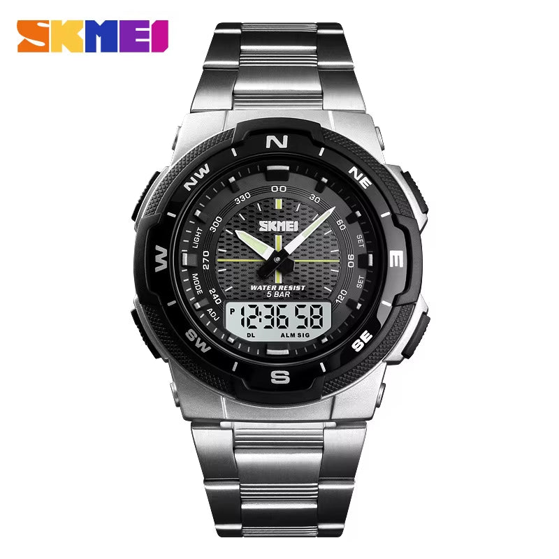Skmei Hot Rose Gold Grid Texture Dual Time Display Week 12/24 Hour Digital Watch Men Outdoor Sports