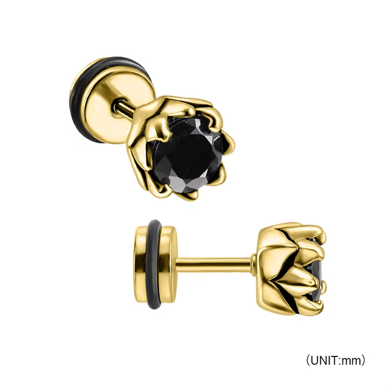 Wholesale Punk Style Single Zircon Prong Earrings Stainless Steel Vintage Obsidian Men Earrings